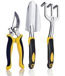 CATSON Heavy Duty Aluminum Garden Tools Pruning Scissors for Home Gardening Non-Slip Rubber Grip Handle Hand Cultivator Trowel Fork Garden Tool Kit & Flower Cutter (Set of 3)