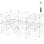 SONGMICS Pet Playpen, Small Animal Playpen, Rabbit Guinea Pig Cage, Zip Ties Included, Metal Wire Apartment-Style Two-Story Pet Premium Villa for Bunnies Puppies, Indoor Use, White ULPI02W