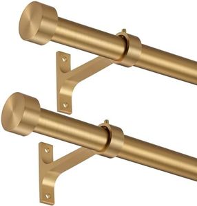 2-Pack Curtain Rod for Windows 28-48",Adjustable Window Curtain Rods with Premium Aluminum End Cap Finials and Full Surround Brackets,7/8"(0.073Feet) Diameter,Warm Gold Drapery Rods for Curtains