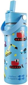 tiddlers & nippers Stainless Steel Vacuum Insulated Double Wall Kids Reusable Water Bottle with Leak Proof Straw 500ml | Keeps Cool for 24hrs & Warm for 10hrs + (Diggers & Lorries)