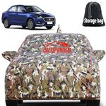 AUTOUNIKO Waterproof Car Body Cover for Maruti Suzuki Dzire (2017-2024) with Mirror and Antenna Pocket and Soft Cotton Lining (Full Bottom Elastic Triple Stitched) (Jungle Print with Red Piping)