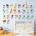 DECOWALL DS8-1614 Colourful Animal Alphabet ABC Kids Wall Stickers Panda Giraffe Zoo Learning Letter Wall Decals Removable Nursery Bedroom Living Room