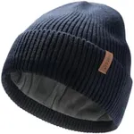 FURTALK Winter Hats for Men Women Fleece Lined Beanie Warm Cuffed Outdoor Skull Cap Navy