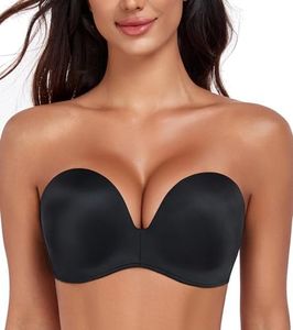 HACI Push Up Strapless Bra for Women Anti-Slip Padded Wireless Invisible(Pure Black,38D)