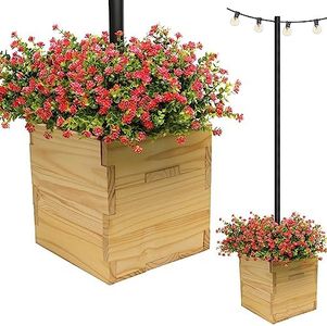 EXCELLO GLOBAL PRODUCTS Extra Large Decorative Wooden Planter, Universal Pole Support for String Light Poles Umbrella Bird Feeders Solid Wood Outdoor Garden Patio Box for Plants, 17"x17"x18", Natural