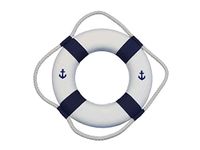 Hampton Nautical Classic White Decorative Anchor Lifering with Blue Bands Christmas Ornament 10"