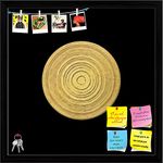 ArtzFolio Abstract Asian Golden Art | Bulletin Board Notice Pin Board | Vision Soft Board Combo with Thumb Push Pins & Sticky Notes | Black Frame | 16 x 16 inch (41 x 41 cms)