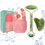 Laxit ® Face Stone Jade Roller Massager with Gua Sha Stone And Ice Roller Set Facial Roller 100% Natural Stone Jade Roller For Skin Eye Neck Body Ice Cube Roller Women Men Beauty Silicone Reusable