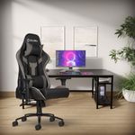 CELLBELL Multi-Functional Ergonomic Gaming Chair, Premium Leatherette Chair with Adjustable Neck & Lumbar Pillow, 3D Adjustable Armrests & Heavy Duty Metal Base (Grey-Black)