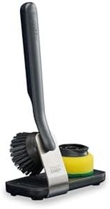 Joseph Joseph SinkTech Dish Brush and Sponge Set with Large Stainless-Steel Storage Stand, Durable Bristles, Replaceable Heads