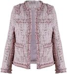 chouyatou Women's Fall Business Casual Tweed Blazer Jacket Collarless Open Front Dressy Tweed Jacket, Pink, Large