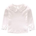 De feuilles Toddler Baby Girl Long Sleeve Peterpan Collar T-Shirt Blouse Solid Color Basic Tops (3-4 Years, White Style B)