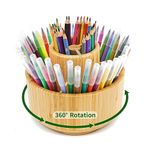 VaeFae Bamboo Pen Holder Organiser, Round Rotating Art Supply Organiser, Hold 420 Pencils, Desktop Storage for Marker Pens, Colored Pencil, Art Brushes, etc.