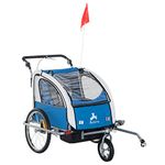 Aosom 2-in-1 Double Child Bike Trailer Stroller Carrier Bicycle Trailer Foldable Blue & Grey