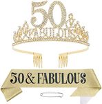 50th Birthday Decorations, 50th Birthday Sash and Tiara for Women, Happy 50th Birthday Decorations for Women, 50 and Fabulous Birthday Decorations, 50 Birthday Decorations Birthday Crown for Women