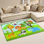 Naanle Funny Jungle Animals Non Slip Area Rug for Living Dinning Room Bedroom Kitchen, 100 x 150 cm(3' x 5' ft), Cartoon Zoo Animals Nursery Rug Floor Carpet Yoga Mat