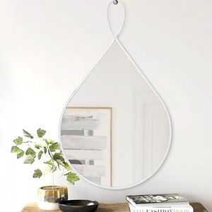 Hanging Mirror with Metal Framed Drop Shape Mirrors for Wall Decorative Oval Mirror for Bathroom Living Room Bedroom Entryway Hallway White Home Decor