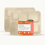 ECO SOUL [50 Pack, 5-Compartment Disposable Meal Tray|Compostable Bagasse Plates|Eco-Friendly Biodegradable Dinner Plates|Party, Wedding, Event Plates (Beige)