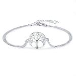 AmDxD Sterling Silver Bracelet for Girls, Tree of Life Bracelet Pendant Double Chain 17.5CM, for Her