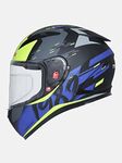 TVS Racing Helmet for Men-Anti-Fog Pin-Lock, Aerodynamic Design & DOT/ISI/ECE Certified-Premium Bike Helmet with Secure Fastening (Blue & Neon-L)