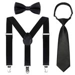 Kids Suspender Bowtie Necktie Sets - Adjustable Elastic Classic Accessory Sets for 6 Months to 13 Year Old Boys & Girls (Black, 31.5 Inches (Fit 6 Years to 13 Years))