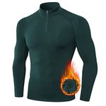 TERODACO Thermal Base Layer Men Half Zip Long Sleeve Compression Tops for Men Stretchy Soft Gym T Shirts Men Running Sports Ski Top,Quick Dry Lightweight Breathable 11517 Green L