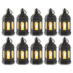 10pcs Mini Lanterns Decorative for Centerpiece: Romadedi Hanging Small Black Lantern Bulk with Flickering LED Candles for Christmas Decorations Halloween Wedding Table Decor, Batteries Included