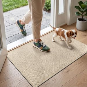 LEKEEPGO Door Mat 43 x 75 cm, Non Slip Door Mat Indoor Entrance, Rubber Backing Indoor Door mats Washable Absorbent Low-Profile Doormat Front Entryway Entry Resist Dirt Inside Door Mats, Khaki