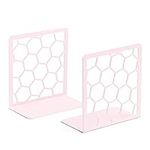 Premium Geometric Pink Honeycomb Bookends for Shelves, Metal Book Ends for Office, L-Shaped Book Stopper, Rustproof Bookends Decorative Unique for Home, 6.25 (L) x 6 (W) inches, 1 Pair - Geomod