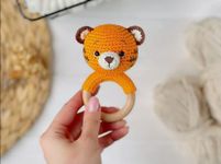 SYCAMORE EAST Baby Rattle for Newborn, Crochet Bunny Rattle Toy Natural Wool, Music Shaker Rattle for Hand Grips, Boy Girl First Rattle Gift Tiger 1 PC