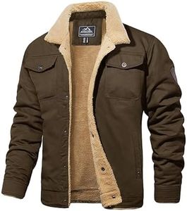 MAGCOMSEN Sherpa Jacket Mens Winter Coat Warm Trucker Jacket Cargo Jacket Multi Pocket Brown M