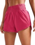 PINSPARK Women's Sports Shorts High Waist Running Shorts Jogging Yoga Fitness Sports Pants with Zipper Pocket Hot Pink