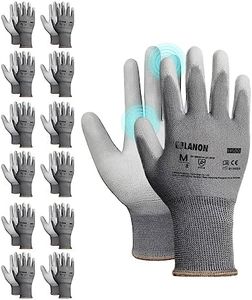 LANON 12 Pairs Safety Work Gloves, Mechanic Working Gloves for Men,Breathable PU Coated, Seamless Knit,Double Wash, Grey, Large