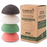 Composty® | Natural Konjac Sponges | 4 Pack | Cleansing & Exfoliation for All Skin Types | Natural Face Sponges | Reusable | Compostable | Plastic Free | Washing Puff for Shower | One Tree Planted