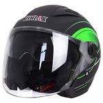 Zorax Graphic Green S (55-56cm) Double Visor Open Face Motorbike Motorcycle Helmet ECE 2205 Approved