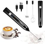 EMBOX Milk Frother Handheld Coffee Frother Blender-USB Rechargeable Electric Coffee Beater for Cappuccino-Whisker Electric Blender for Milk Egg (Black-2 Whisks)