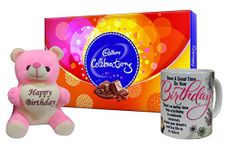 Saugat Traders Birthday Gift Combo Of Birthday Teddy Soft Toy, Chocolate Celebration Box & Coffee Mug