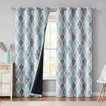 Beauoop Grommet Top Print Bedroom Curtains 84 Inches Long 95% Blackout Window Curtain Panels Moroccan Geo Thermal Insulated Drapes Quatrefoil Window Treatment Set, 50 by 84 Inch, Aqua/Gray (2 Panels)