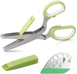 Herb Scissors Herb Stripper Set, CoiTek Stainless Steel Herb Cutter Tools 5-Blades Scissors with Herb Stripping Tool, Safe Cover, Cleaning Comb Multi-Blade Herb Shears 2 in 1 Herb Tools Kits (Green)