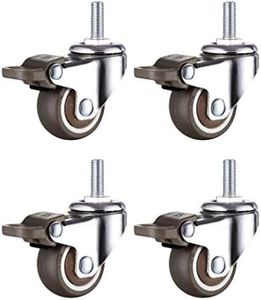 Furniture Casters, Universal Wheels, DIY Spare Casters, Quiet and Strong and Wear-Resistant, Used for Furniture Tables, Household Appliances, Bookshelves, Shelves (4 Castors with Brakes)(1.5in-M8)