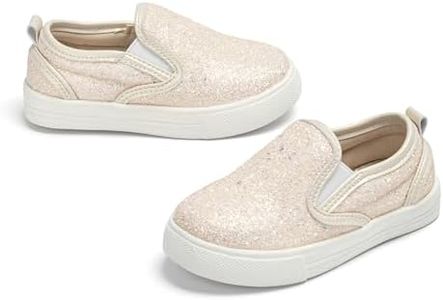 Tegeek Sparkly Sneakers for Girls 3-12 Years Slip-On Comfort Fit Casual Princess Shoes(TS01 Toddler,Apricot/10M)