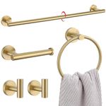 Lairuier Bathroom Towel Holder Set, 5-Piece Towel Bar Set Brushed Gold Steel Wall Mounted Bathroom Hardware Accessories Stainless Steel Set Towel Holder Set