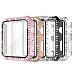 Simpeak 5 Pack 40mm Bling Case Built-in Glass Screen Protector Compatible with Apple Watch Series 4 5 6 SE, Crystals Hard Protector Case Replacement for iWatch 40mm, Rose Gold Pink/Black/Silver/Clear