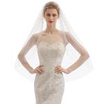 PALAY® Pearl Bridal Veil for Wedding White 1 Tier 1m Cathedral Tulle Veil with Comb, Elegant Fingertip Length Wedding Veil for Bride