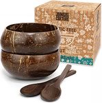 Jungle Culture Patterned Coconut Bowl and Wooden Spoons Set • 2 Natural Coconut Bowls & Bamboo Straws • Smoothie Bowls • Coconut Shell Acai & Buddha Bowls • Vegan Gifts