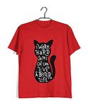 Aaramkhor Pets T-Shirt for Men | Cats | I Work Hard so That My cat can Lead a Better Life |Cute Pet Kittens | Regular Fit for Men |Red | XX-Large (
