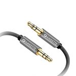 Amkette High Fidelity Nylon Braided AUX Cable - Gold-Plated Connectors,3.5mm 99.9% Oxygen-Free Copper Tangle-Free Wire for Home Speaker, Car Stereo, and Headphones(1.5M, Grey)