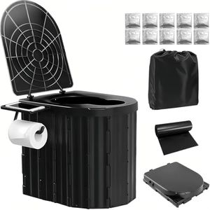 Deoxys Portable Camping Toilet, Folding Toilet for Adults with Lid and Retractable TP Holder, Waterproof Porta Potty with Carry Bag and Disposible Liners for Camping, Hiking, RV Travel