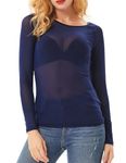 GRACE KARIN Ladies Long Sleeve Mesh Sheer Top Blouse for Party Clubwear S Navy Blue