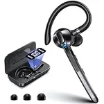 Ngsod Bluetooth Headset Wireless Earpiece with Built-in Mic 400mAh Display Charging Case 55H Playtime, V5.3 Bluetooth Earpiece for Cell Phone Computer, Hand-Free Headphones for Trucker Work